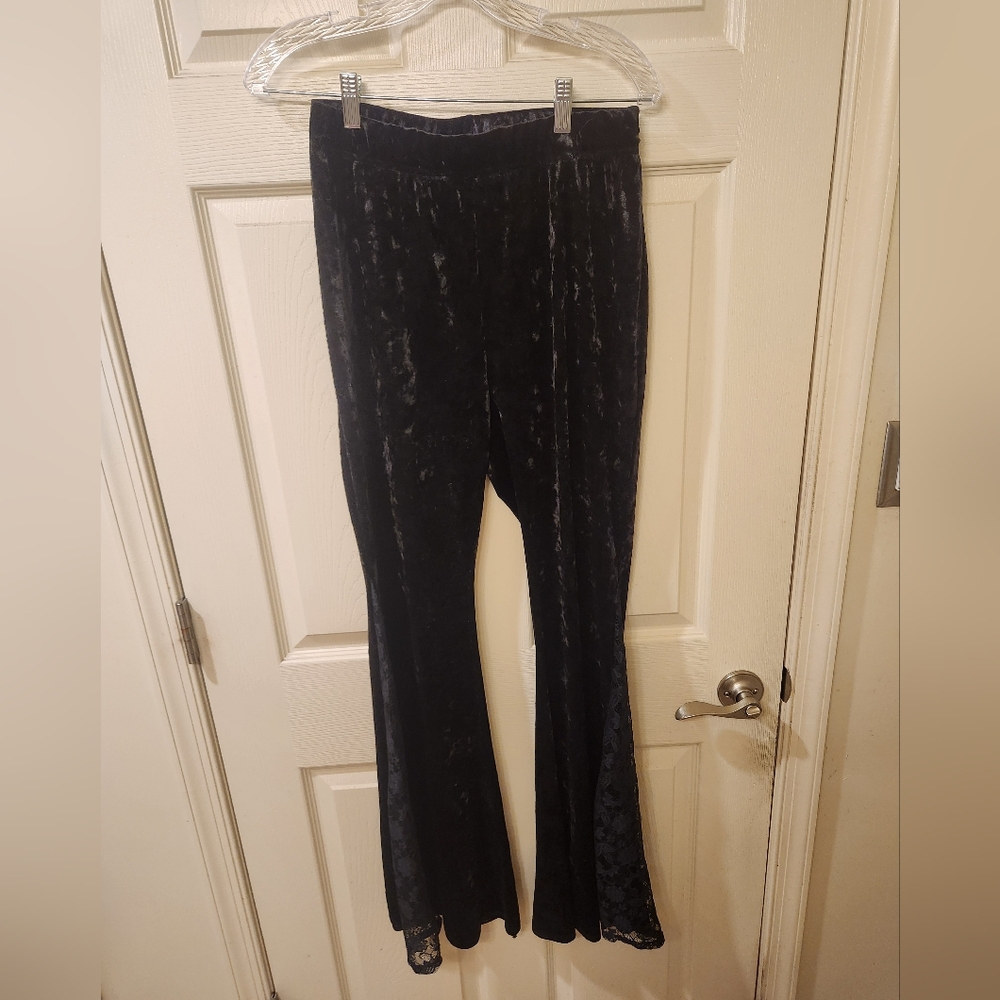 Hot Topic Black Velvet Lace Bell Bottoms